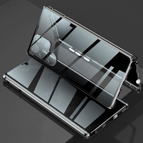 Samsung Galaxy S22 Ultra 5G用ケース 高級感 手触り良い アルミメタル 製の金属製 360度 フルカバーバンパー 鏡面 カバー サムスン ブラック