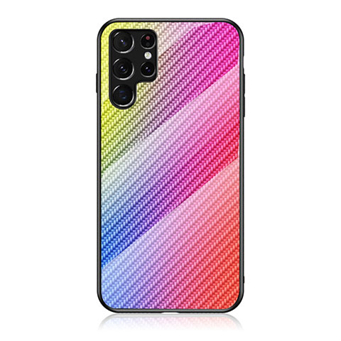 Samsung Galaxy S22 Ultra 5G用ハイブリットバンパーケース プラスチック 鏡面 虹 グラデーション 勾配色 カバー M01 サムスン ピンク
