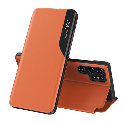 Samsung Galaxy S22 Ultra 5G用手帳型 レザーケース スタンド カバー L03 サムスン オレンジ