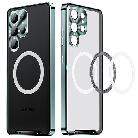 Samsung Galaxy S22 Ultra 5G用ケース 高級感 手触り良い メタル兼プラスチック バンパー Mag-Safe 磁気 Magnetic LK2 サムスン グリーン
