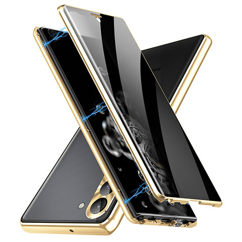 Samsung Galaxy S23 Plus 5G用ケース 高級感 手触り良い アルミメタル 製の金属製 360度 フルカバーバンパー 鏡面 カバー LK2 サムスン ゴールド