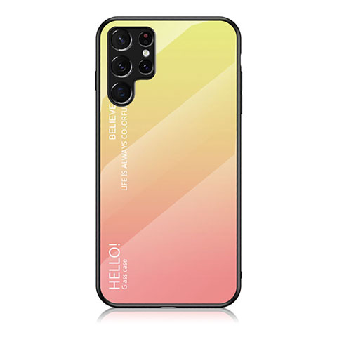 Samsung Galaxy S23 Ultra 5G用ハイブリットバンパーケース プラスチック 鏡面 虹 グラデーション 勾配色 カバー M02 サムスン オレンジ