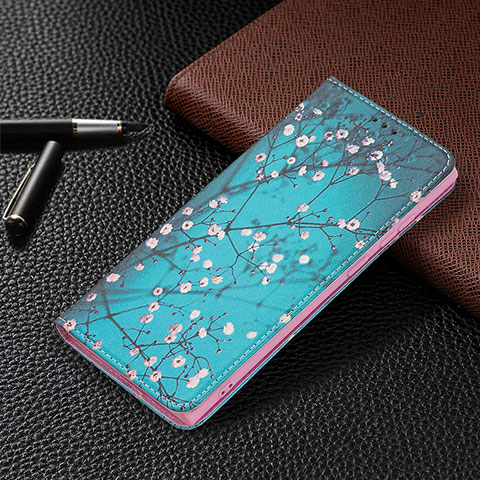 Samsung Galaxy S23 Ultra 5G用手帳型 レザーケース スタンド パターン カバー B03F サムスン シアン
