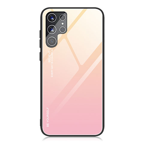 Samsung Galaxy S23 Ultra 5G用ハイブリットバンパーケース プラスチック 鏡面 虹 グラデーション 勾配色 カバー サムスン ピンク