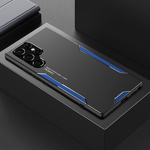 Samsung Galaxy S23 Ultra 5G用ケース 高級感 手触り良い アルミメタル 製の金属製 兼シリコン カバー M01 サムスン ネイビー