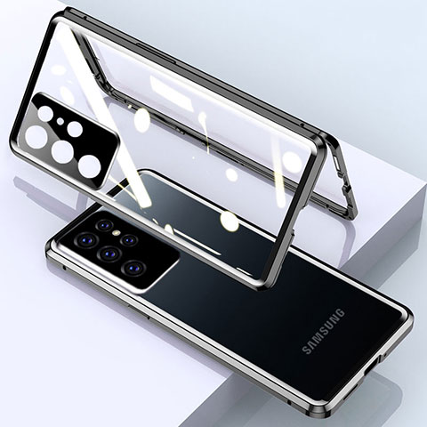 Samsung Galaxy S23 Ultra 5G用ケース 高級感 手触り良い アルミメタル 製の金属製 360度 フルカバーバンパー 鏡面 カバー M01 サムスン ブラック
