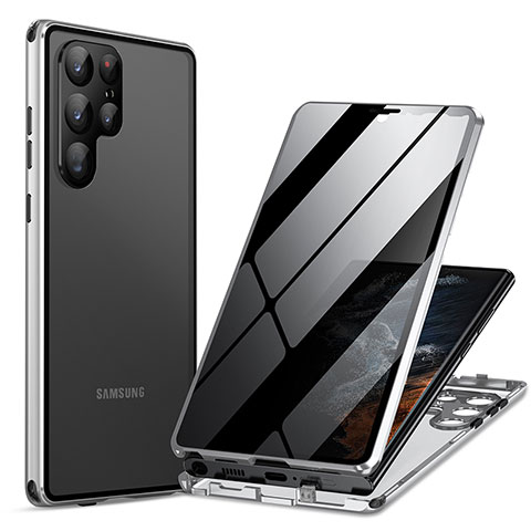 Samsung Galaxy S23 Ultra 5G用ケース 高級感 手触り良い アルミメタル 製の金属製 360度 フルカバーバンパー 鏡面 カバー LK1 サムスン シルバー