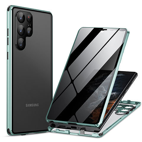 Samsung Galaxy S23 Ultra 5G用ケース 高級感 手触り良い アルミメタル 製の金属製 360度 フルカバーバンパー 鏡面 カバー LK1 サムスン グリーン