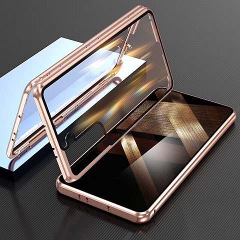 Samsung Galaxy S24 5G用ケース 高級感 手触り良い アルミメタル 製の金属製 360度 フルカバーバンパー 鏡面 カバー M01 サムスン ゴールド