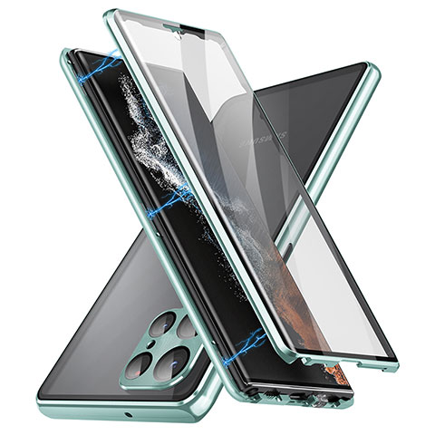 Samsung Galaxy S24 Ultra 5G用ケース 高級感 手触り良い アルミメタル 製の金属製 360度 フルカバーバンパー 鏡面 カバー LK2 サムスン グリーン