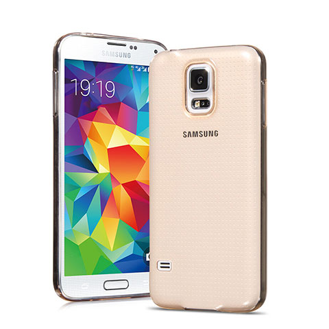 Samsung Galaxy S5 Duos Plus用極薄ソフトケース シリコンケース 耐衝撃 全面保護 クリア透明 サムスン ゴールド