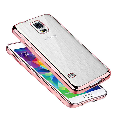 Samsung Galaxy S5 G900F G903F用極薄ソフトケース シリコンケース 耐衝撃 全面保護 クリア透明 H01 サムスン ローズゴールド