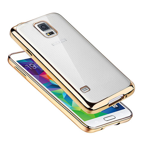 Samsung Galaxy S5 G900F G903F用極薄ソフトケース シリコンケース 耐衝撃 全面保護 クリア透明 H01 サムスン ゴールド