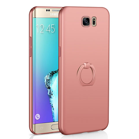 Samsung Galaxy S6 Edge SM-G925用ハードケース プラスチック 質感もマット アンド指輪 A01 サムスン ローズゴールド