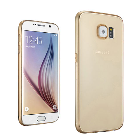 Samsung Galaxy S6 SM-G920用極薄ソフトケース シリコンケース 耐衝撃 全面保護 クリア透明 サムスン ゴールド
