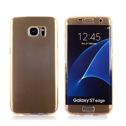 Samsung Galaxy S7 Edge G935F用ソフトケース フルカバー クリア透明 フリップ サムスン ゴールド
