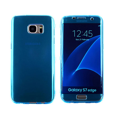 Samsung Galaxy S7 Edge G935F用ソフトケース フルカバー クリア透明 フリップ サムスン ネイビー