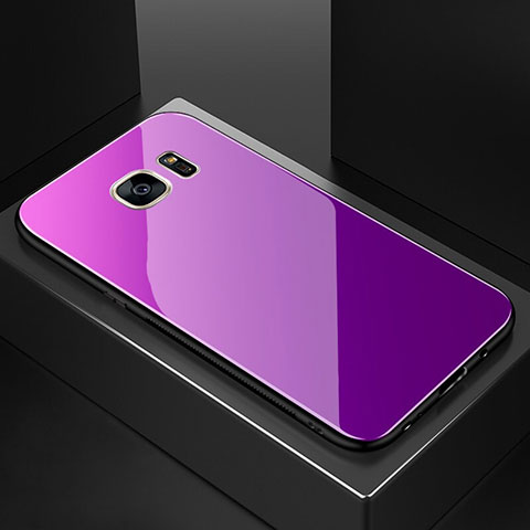 Samsung Galaxy S7 Edge G935F用ハイブリットバンパーケース プラスチック 鏡面 虹 グラデーション 勾配色 カバー サムスン パープル