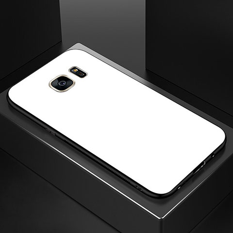 Samsung Galaxy S7 Edge G935F用ハイブリットバンパーケース プラスチック 鏡面 虹 グラデーション 勾配色 カバー サムスン ホワイト