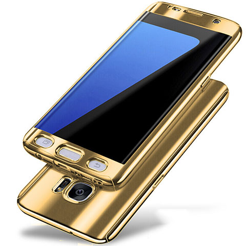 Samsung Galaxy S7 Edge G935F用ハードケース プラスチック 質感もマット 前面と背面 360度 フルカバー P01 サムスン ゴールド