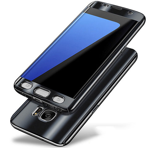 Samsung Galaxy S7 Edge G935F用ハードケース プラスチック 質感もマット 前面と背面 360度 フルカバー P01 サムスン ブラック
