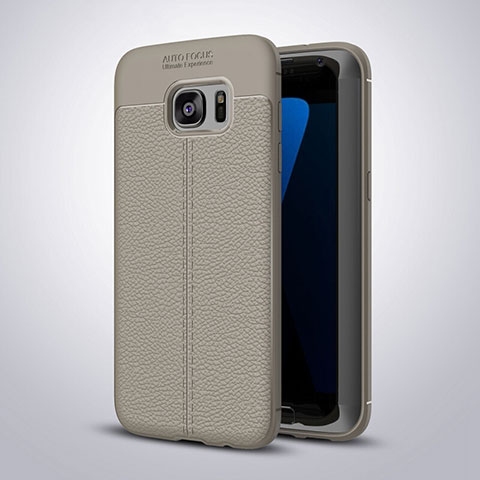 Samsung Galaxy S7 Edge G935F用シリコンケース ソフトタッチラバー レザー柄 サムスン シアン