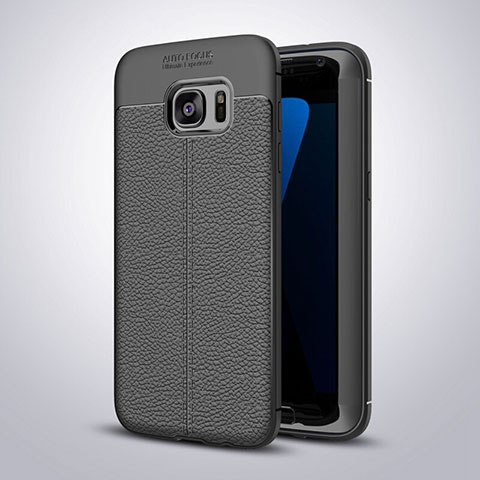 Samsung Galaxy S7 Edge G935F用シリコンケース ソフトタッチラバー レザー柄 サムスン ブラック
