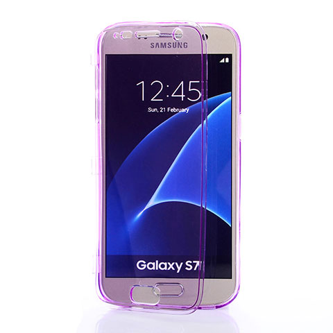Samsung Galaxy S7 G930F G930FD用ソフトケース フルカバー クリア透明 サムスン パープル