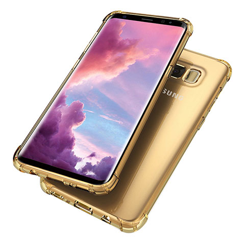 Samsung Galaxy S8用極薄ソフトケース シリコンケース 耐衝撃 全面保護 クリア透明 H02 サムスン ゴールド