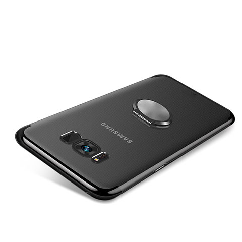 Samsung Galaxy S8用極薄ソフトケース シリコンケース 耐衝撃 全面保護 クリア透明 アンド指輪 マグネット式 S01 サムスン ブラック