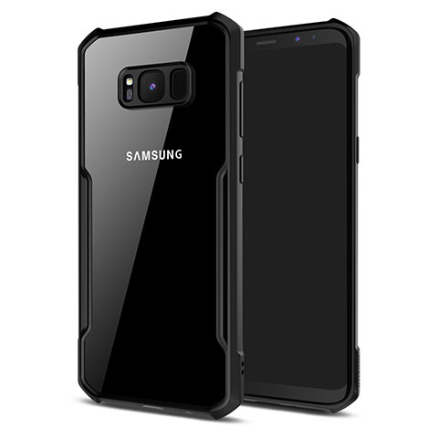 Samsung Galaxy S8用360度 フルカバーハイブリットバンパーケース クリア透明 プラスチック 鏡面 R02 サムスン ブラック