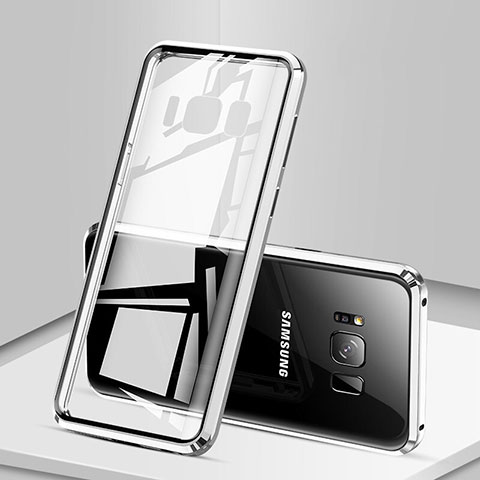 Samsung Galaxy S8用ケース 高級感 手触り良い アルミメタル 製の金属製 360度 フルカバーバンパー 鏡面 カバー サムスン シルバー