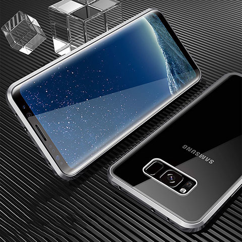 Samsung Galaxy S8用ケース 高級感 手触り良い アルミメタル 製の金属製 360度 フルカバーバンパー 鏡面 カバー M02 サムスン シルバー