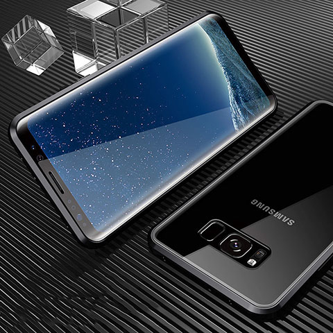 Samsung Galaxy S8用ケース 高級感 手触り良い アルミメタル 製の金属製 360度 フルカバーバンパー 鏡面 カバー M02 サムスン ブラック