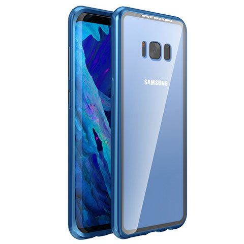 Samsung Galaxy S8用ケース 高級感 手触り良い アルミメタル 製の金属製 360度 フルカバーバンパー 鏡面 カバー M03 サムスン ネイビー