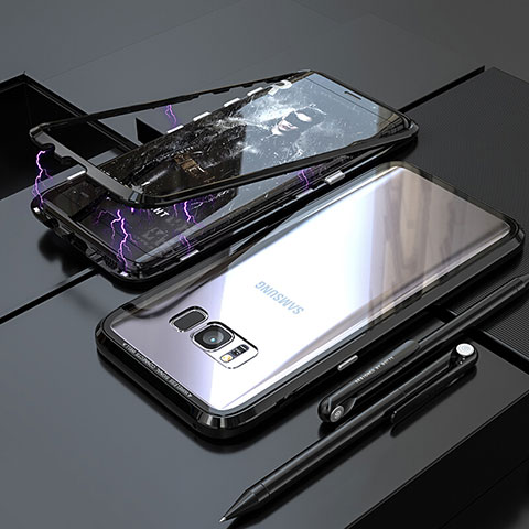 Samsung Galaxy S8用ケース 高級感 手触り良い アルミメタル 製の金属製 360度 フルカバーバンパー 鏡面 カバー M05 サムスン ブラック