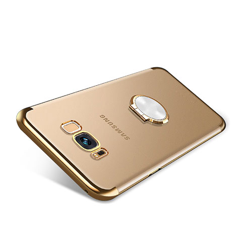 Samsung Galaxy S8 Plus用極薄ソフトケース シリコンケース 耐衝撃 全面保護 クリア透明 アンド指輪 マグネット式 S01 サムスン ゴールド