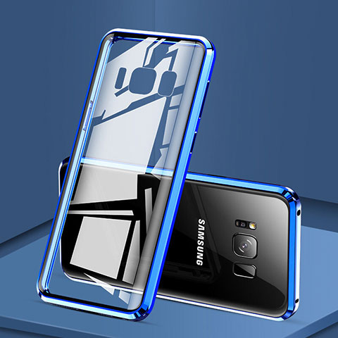 Samsung Galaxy S8 Plus用ケース 高級感 手触り良い アルミメタル 製の金属製 360度 フルカバーバンパー 鏡面 カバー サムスン ネイビー