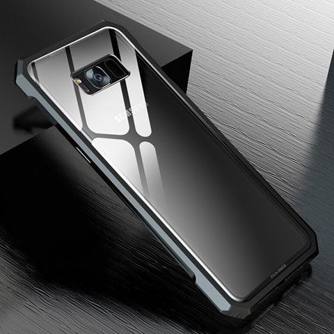 Samsung Galaxy S8 Plus用ケース 高級感 手触り良い アルミメタル 製の金属製 360度 フルカバーバンパー 鏡面 カバー M01 サムスン ブラック