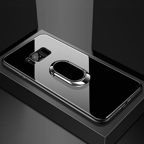 Samsung Galaxy S8 Plus用ハイブリットバンパーケース プラスチック 鏡面 カバー アンド指輪 マグネット式 サムスン ブラック