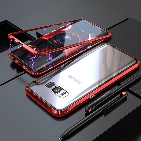 Samsung Galaxy S8 Plus用ケース 高級感 手触り良い アルミメタル 製の金属製 360度 フルカバーバンパー 鏡面 カバー M05 サムスン レッド