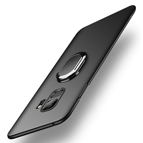 Samsung Galaxy S9用ハードケース プラスチック 質感もマット アンド指輪 A01 サムスン ブラック