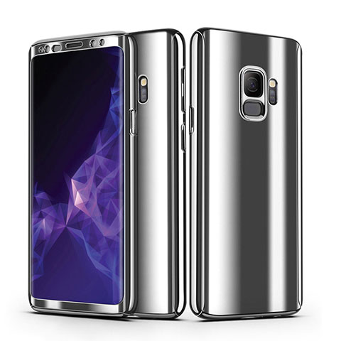 Samsung Galaxy S9用ハードケース プラスチック 質感もマットカバー 前面と背面 360度 フルカバー サムスン シルバー