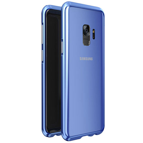 Samsung Galaxy S9用ケース 高級感 手触り良い アルミメタル 製の金属製 360度 フルカバーバンパー 鏡面 カバー M01 サムスン ネイビー