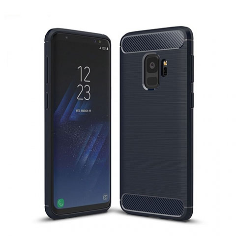 Samsung Galaxy S9用シリコンケース ソフトタッチラバー ライン カバー サムスン ネイビー