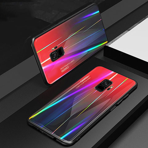 Samsung Galaxy S9用ハイブリットバンパーケース プラスチック 鏡面 虹 グラデーション 勾配色 カバー サムスン レッド