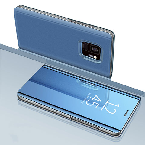 Samsung Galaxy S9用手帳型 レザーケース スタンド 鏡面 カバー サムスン ネイビー