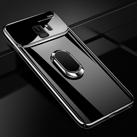 Samsung Galaxy S9用ハードケース プラスチック 質感もマット アンド指輪 マグネット式 A01 サムスン ブラック