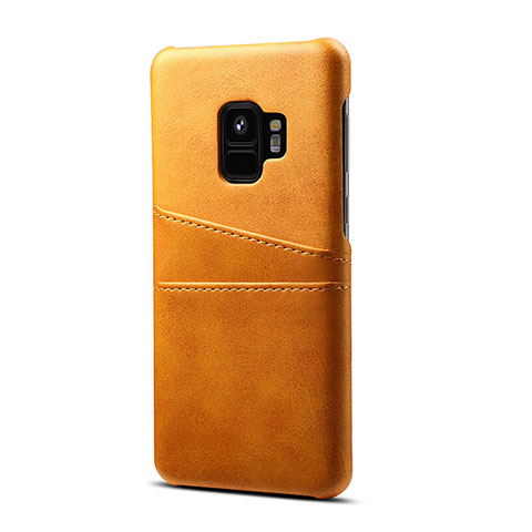 Samsung Galaxy S9用ケース 高級感 手触り良いレザー柄 S02 サムスン オレンジ