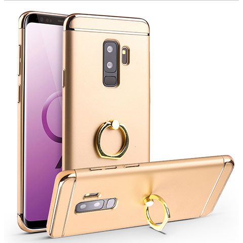 Samsung Galaxy S9 Plus用ケース 高級感 手触り良い メタル兼プラスチック バンパー アンド指輪 A01 サムスン ゴールド